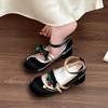 Sweet and Cute Bow Round Head Thick Heel Women's Summer New Sweet and Versatile Casual High Heel Single Shoes