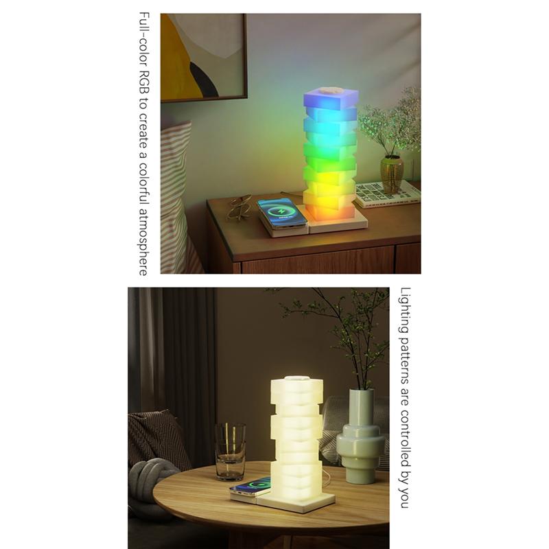 A74E-LED Bedside Table Lamp Wireless Charger Night Light Ambient Light RGB DIY Dimmable Nightstand Lamp Bedroom Dec