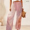 Women Plus Size Pink Marble Gold Print Wide Leg Pants High Waist Loose Casual Long Trousers For Daily Summer Wear