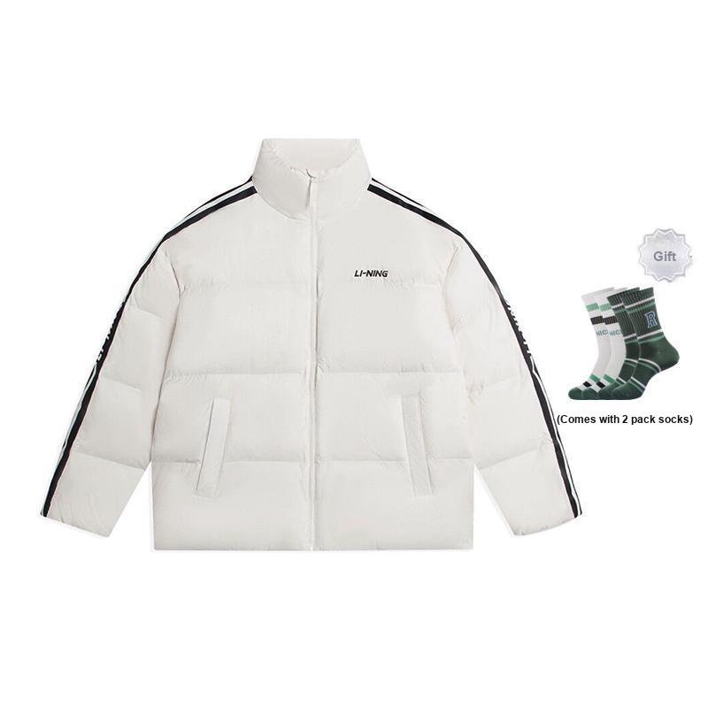 LiNing Logo Casual Short Stand Collar Down Jacket Unisex Outerwear Cloud-White AYMS337-2