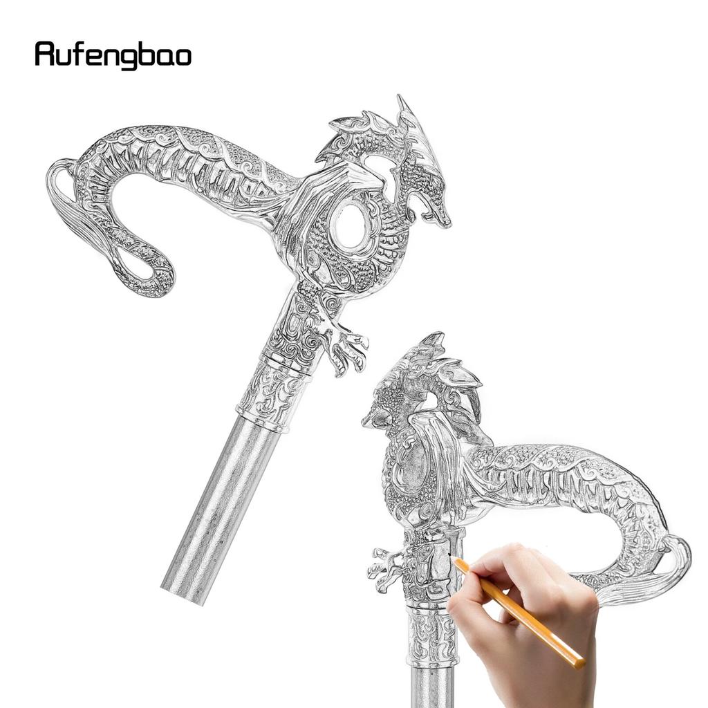 Baston de plimbare Dragon de lux argintiu Baston decorativ de moda Gentleman Elegant Cosplay Trestie Buton Crosier 93cm