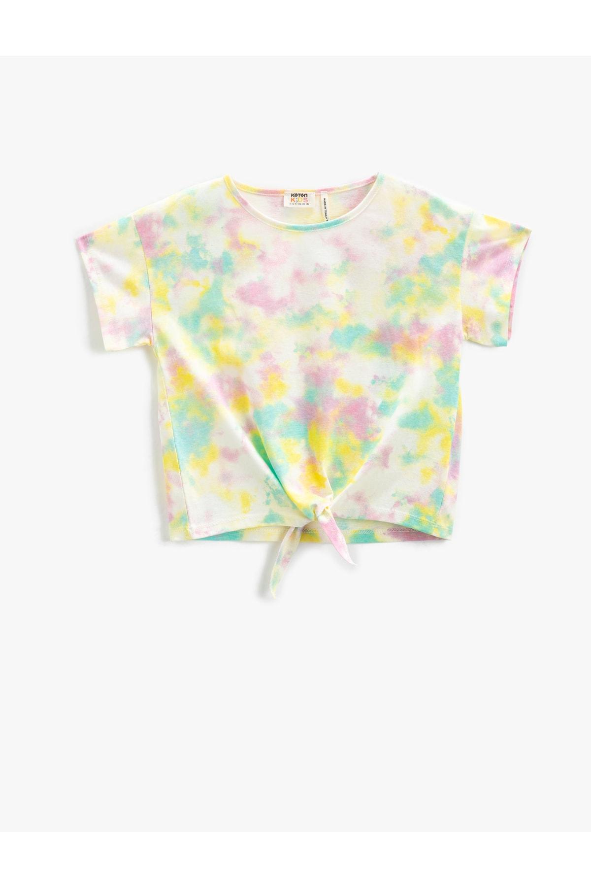 

Tie-Dyeing Patterned T-Shirt Short Sleeves, Round Neck Tie the Waist...