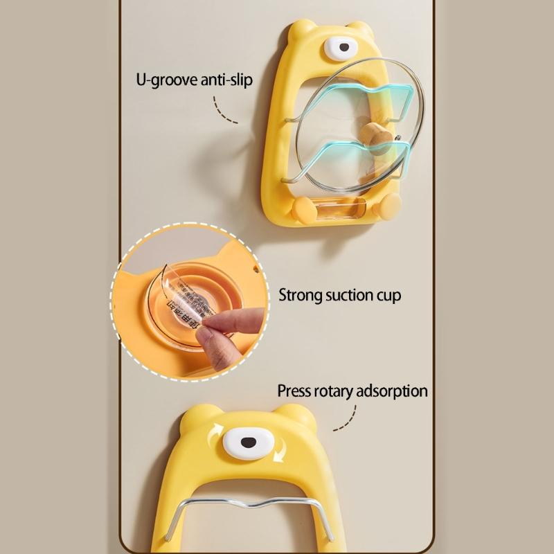 Space Efficient Cookware Shelf For Kitchen Wall Mount Cutting Board Holder Cartoon Bear Pot Lid Storage Stand
