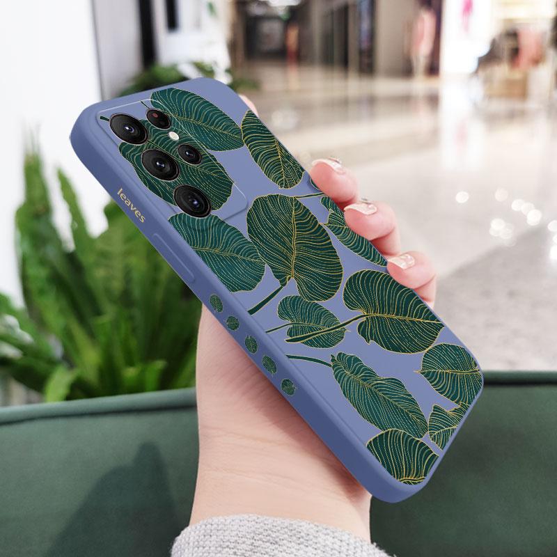 

Green Gold Leaf Phone Case For Samsung Galaxy S25 FE S24 S23 S22 S21 S20 Ultra Plus S10 Note 20 ultra 10 9 Plus Cover S22 светло-синий