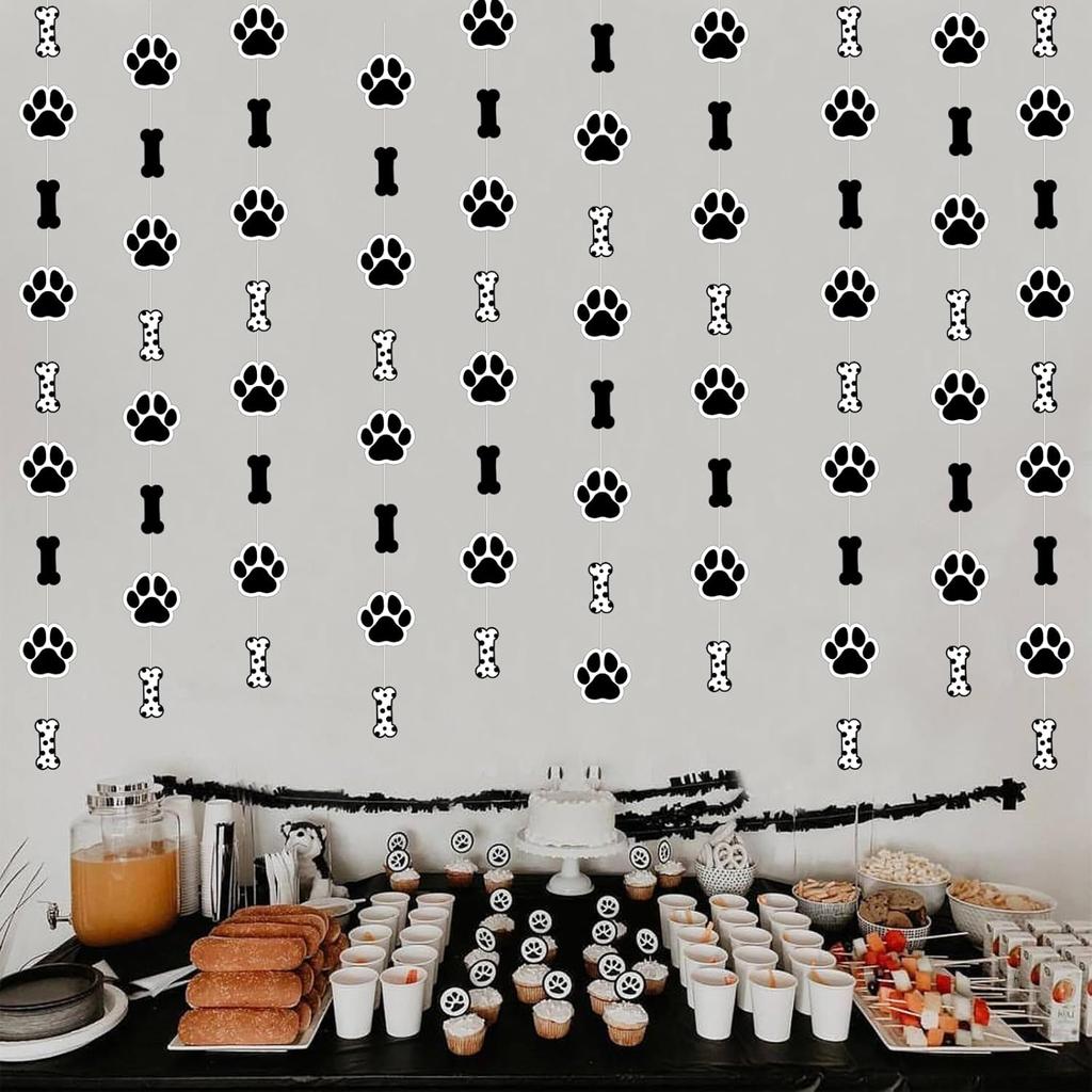 8Pcs Dog Paw Print Streamers Birthday Decorations - Dog Puppy Bone Theme Garlands Banners Ceiling Hanging Decors for Lets Pawty Birthday Baby Shower