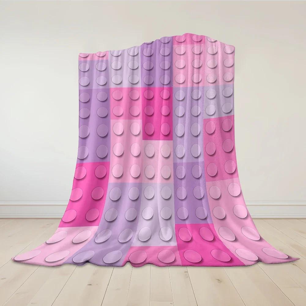 Pink Purple Building blocks Flannel Blanket Warm Soft Halloween Christmas Couch Warm Cozy Decorative Decor Gift for All Season