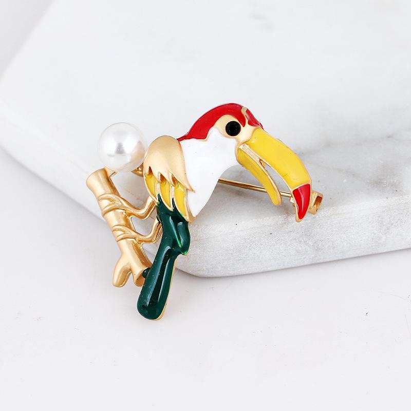 Woodpecker Pearl Brooch Enamel Drop Oil Long Beak Design Corsage Exquisite Hypoallergenic Luxury Long-lasting Color Accessory