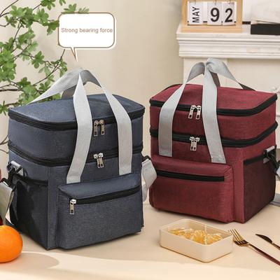 Insulated Lunch Bag Double Deck Reusable Picnic Bag with Pocket for Phones Wallets