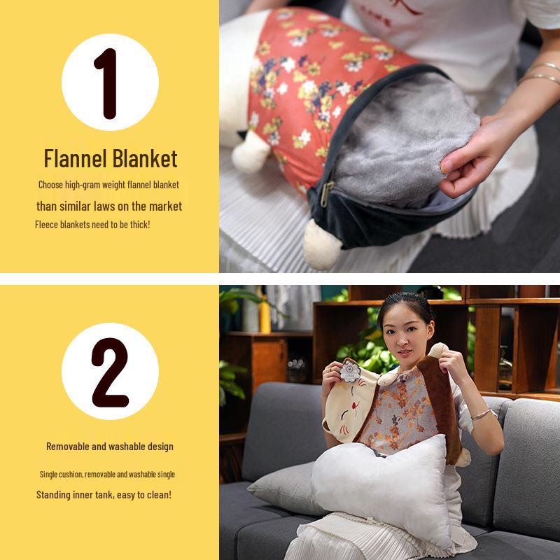 Lucky Cat Dual-Purpose Waist Cushion Pillow for Office, Car, and Napping