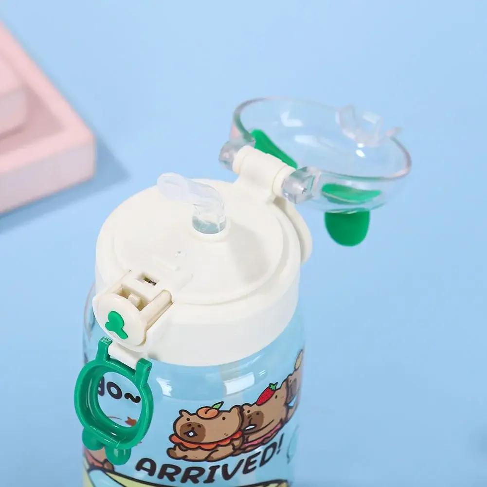1-10PCS Capybara Cartoon 550ml Portable Large-capacity Water Bottle Sports Straw Cups Student Plastic Water Cups Water Bottle
