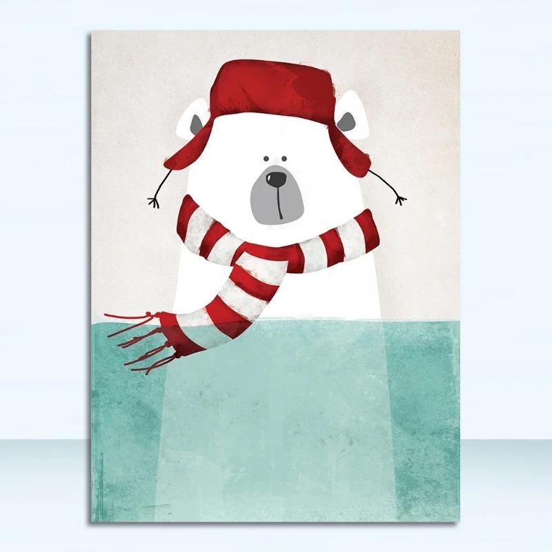 Charming Animal Portraits HD Canvas Wall Art  Hippo Penguin Polar Bear  Modern Decor for Bedroom  Living Room