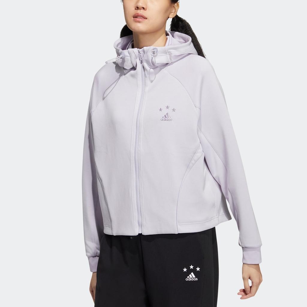 Adidas Logo Print Long Sleeve Hooded Jacket Women Outerwear Light-Purple HY2817