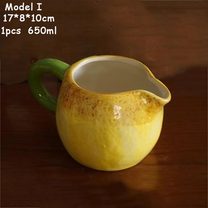 Lemon Shaped Ceramic Plate for Dessert, Fruit Tray, Afternoon Tea Kettle, Milk Mug, European Dinnerware, Colored Underglaze