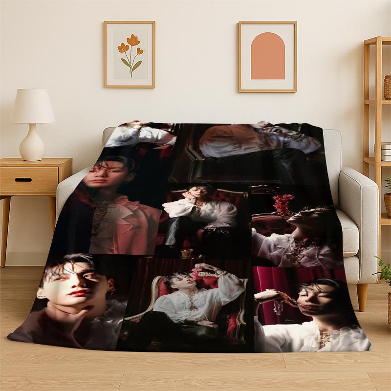 Kpop BBTS Jeon Jung Kook JK Flannel Blanket Soft Warm Throw Blanket for Bedroom Living Room Bed Travel Camping Picnic Gift