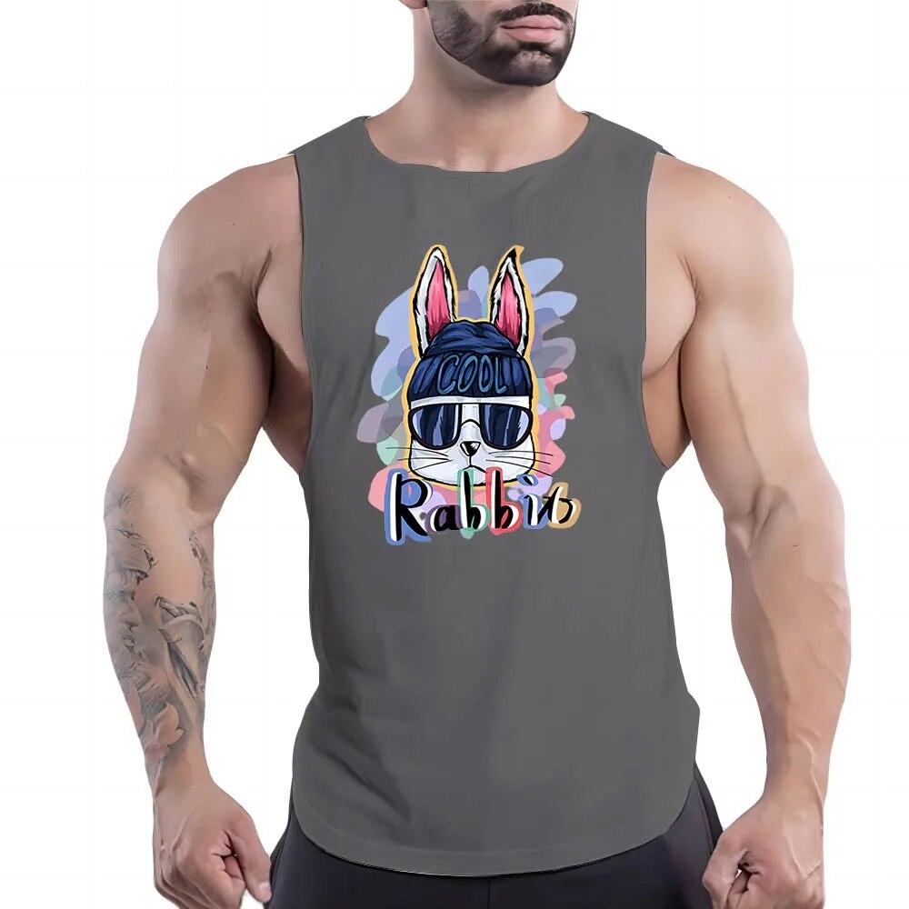 Daily O Collar Breathable Simple Casual Cartoon Animal Print Outdoor Street Style Sleeveless Multi-Color Vest Gym Sports Style