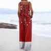 Women's Christmas Print Solid Wide Leg Strapless Tank Pocket Casual Onesie