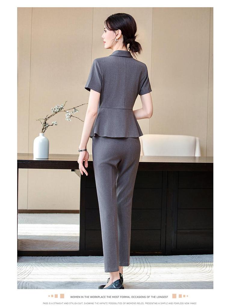 Women's Professional Short Sleeve Summer Suit – Elegant Formal Wear for Manager, Secretary, Hotel Front Desk, and Reception Work.