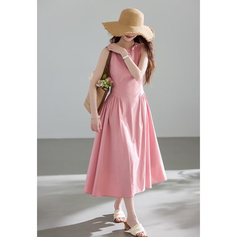 VICTORIA&VERA Round Neck Sleeveless Tie-Waist Dress
