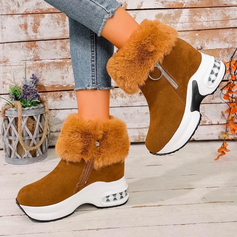 Mode Winter Plateau Innen Erhöht Fleece Warm Schneestiefel High Top Seitenreißverschluss Damen Kurze Baumwollstiefel