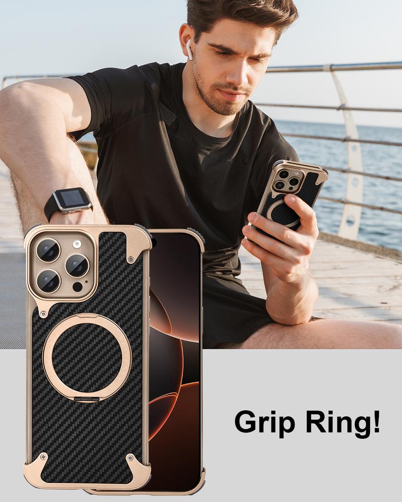 Oatsbasf Kryt na telefon s texturou uhlíkových vláken pro iPhone 16 Pro Max 16 Pro Ochranný kryt s 360° otočným magnetickým stojánkem