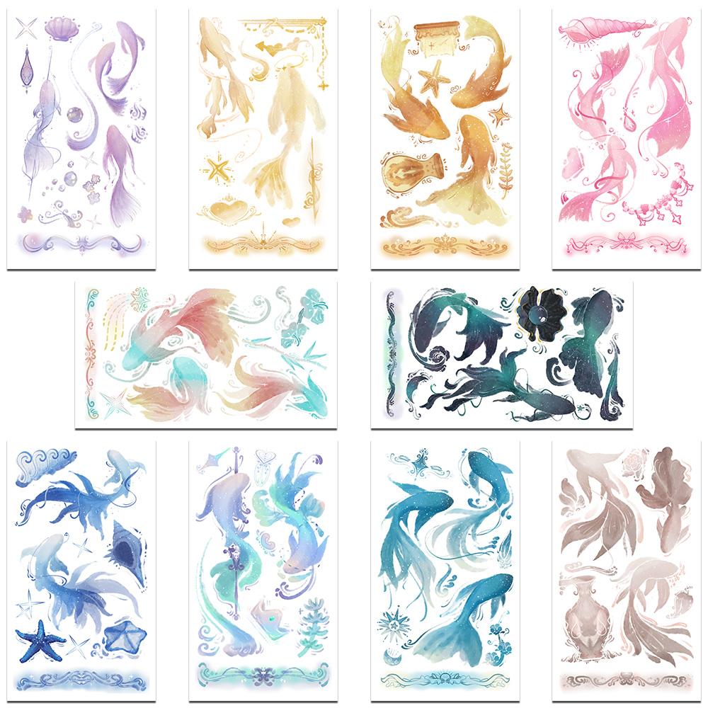 10sheets Colorful Brocarded Carp Fish Tattoo Stickers For Arm Body Hand Temporary Fake Waterproof Tattoo Stickers Students Gifts