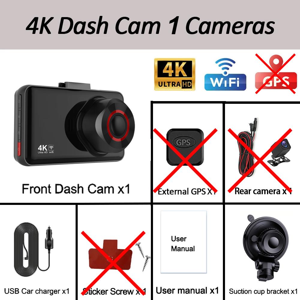 

4K Автомобильный видеорегистратор Видеорегистратор GPS Wifi Передняя и задняя камера Видеорегистратор для автомобилей Камера заднего вида для автомобиля Парковочный монитор Черный ящик NONE