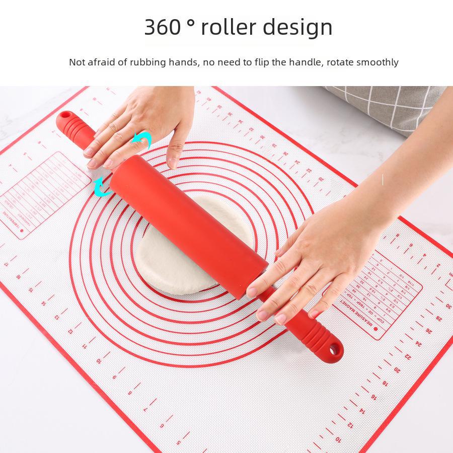 Silicone Rolling Pin Set: Large, Medium & Small with Wooden Handles, Silicone Mat, Dumpling Dough Tools & Hammer