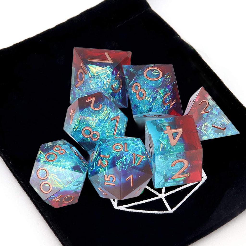 7Pcs Polyhedral Resin Dice Set Clear Numbers Role Playing Games Exquisite Collectible Gift for Family Friends Blue+Red
