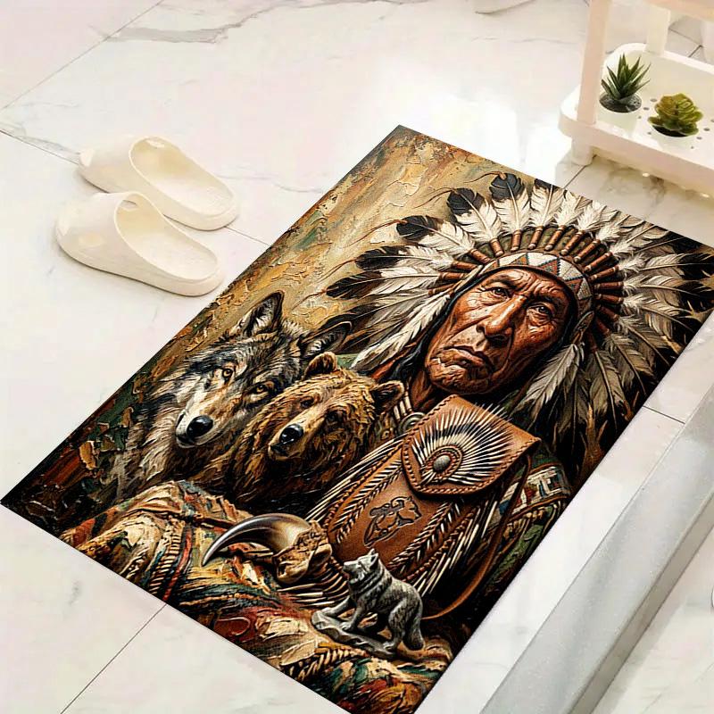 Indian Chief Painting Carpet Rug for Living Room Bedroom Home Sofa Decoration, Kids Play Non-slip Floor Mat