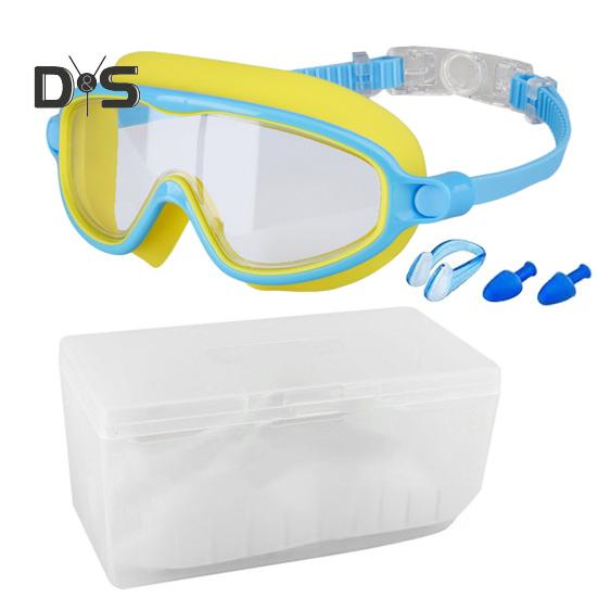 

Очки для плавания с наушниками, регулируемый дизайн, водонепроницаемые, прозрачные, противотуманные, для детей синий/жёлтый
