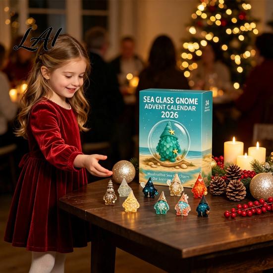 Regalo di Natale per Tutte le Età Calendario dell'Avvento Gnomo 2026 Stile Vetro Marino Conto alla Rovescia Regali Interattivi per Bambini Mini Ciondoli da Appendere Casa Xmas