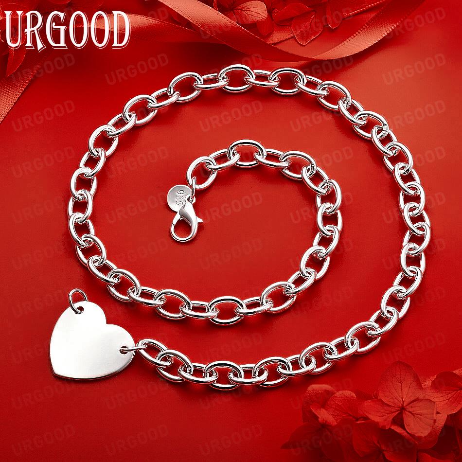 925 Sterling Silver Simple Heart Necklace - Banquet Gift Jewelry 45CM