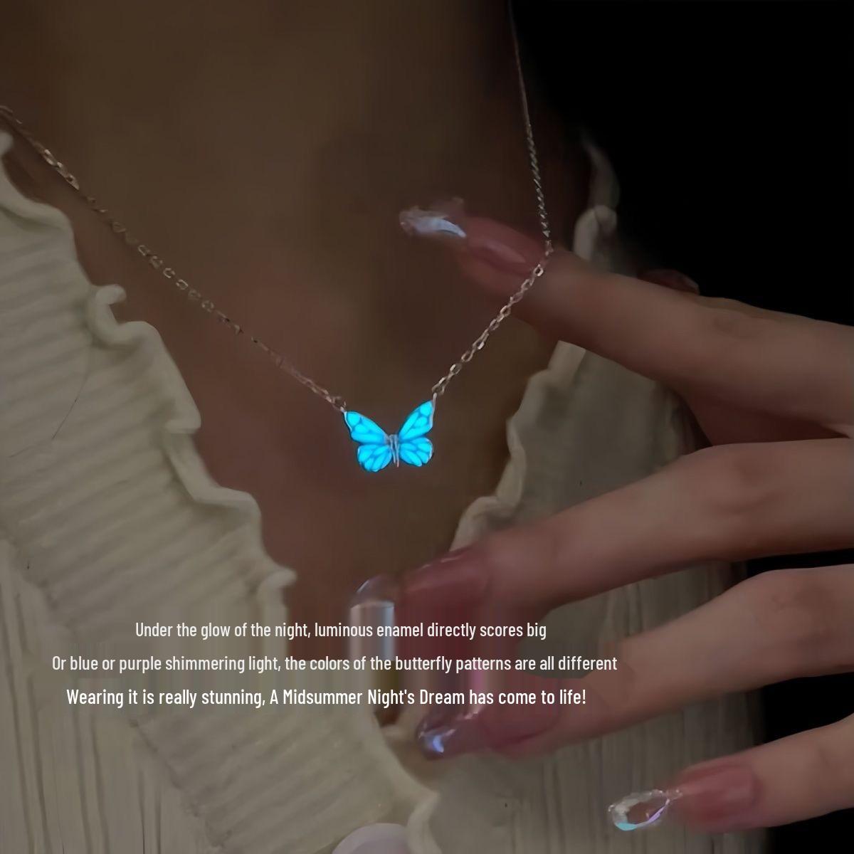 Светящийся набор: Ожерелье и Браслет «Аврора» с Бабочками - Женский Стиль Мори.