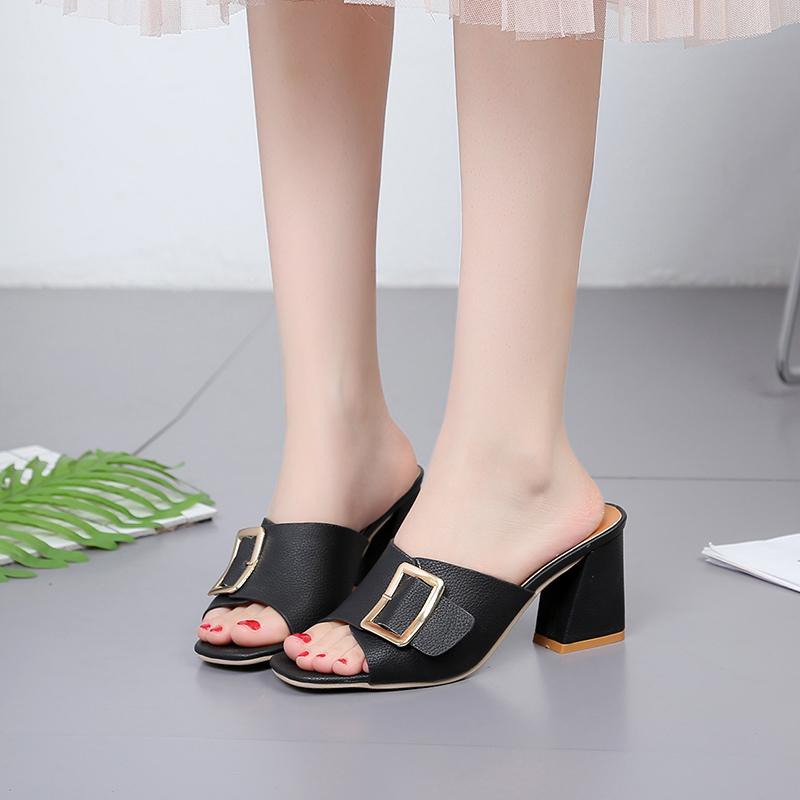 Open Toe Slides Woman Slippers Sandals Shoes for Women Khaki Heeled Rubber Job Outside Sandal Chic and Elegant Clappers