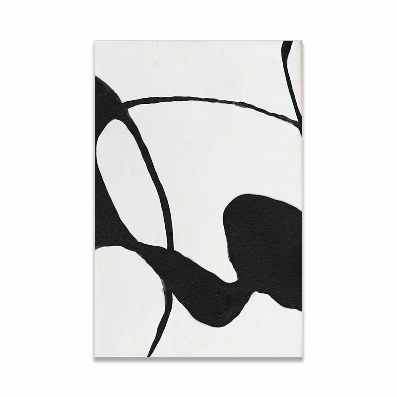 Arte de Parede Minimalista Escandinava Pintura a Óleo Abstrata Moderna Preto e Branco Impressão de Poster Decoração para Casa Quarto Sala de Estar