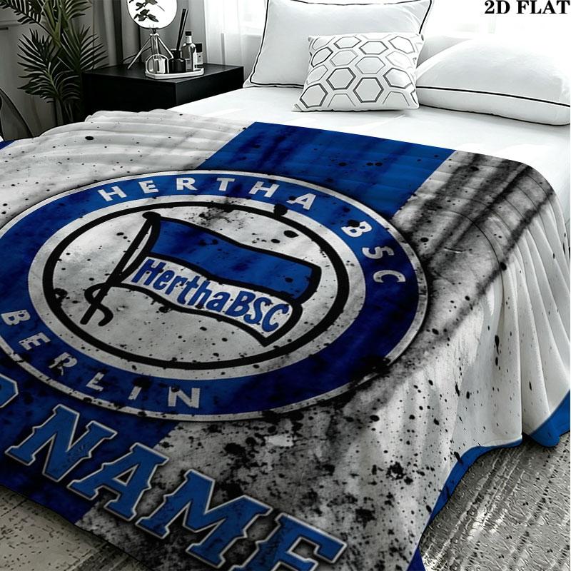 1PC Hertha BSC Custom Name Patterned Flannel Blanket Suitable For All Seasons for Home Decor Warmth and Comfort Gifts Holiday Present
