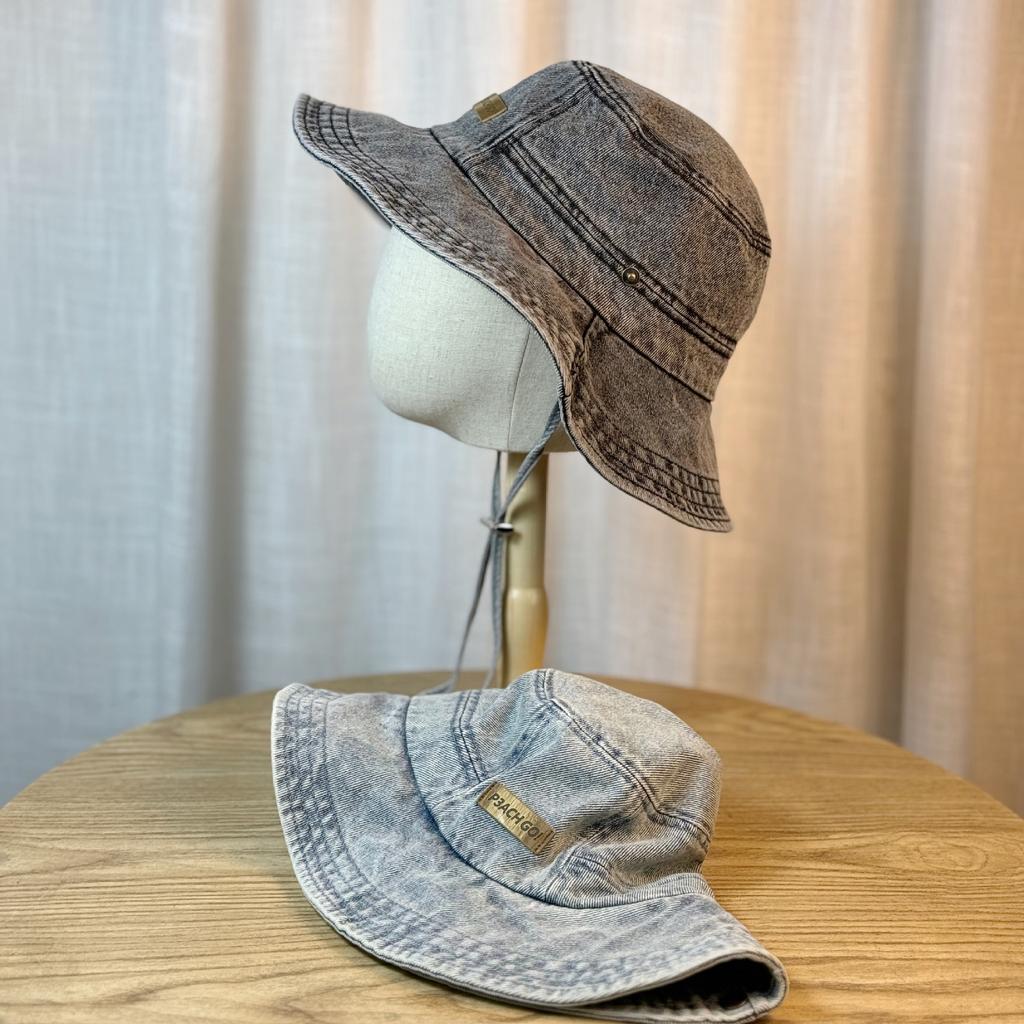 New washed distressed denim fisherman hat for women, makes the face look smaller, Japanese style, suitable for large head sizes, sun protection,