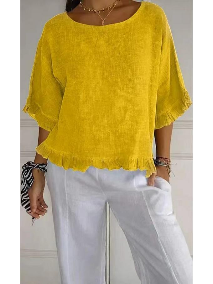 2025 Women's Cotton Linen Loose Fit Short Sleeve Shirt - European & American Style