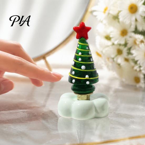 Glass Art for Home Decor Handmade Christmas Tree Ornament with Star Top And Colorful Bead Details, Ornaments Desktop Rotating Figurine Holiday