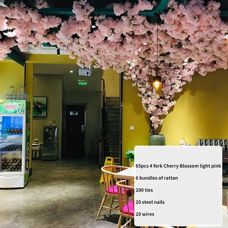 Artificial Cherry Tree Rattan Flower, Silk Wedding Background, Wall Decoration Flower, Home Decoration