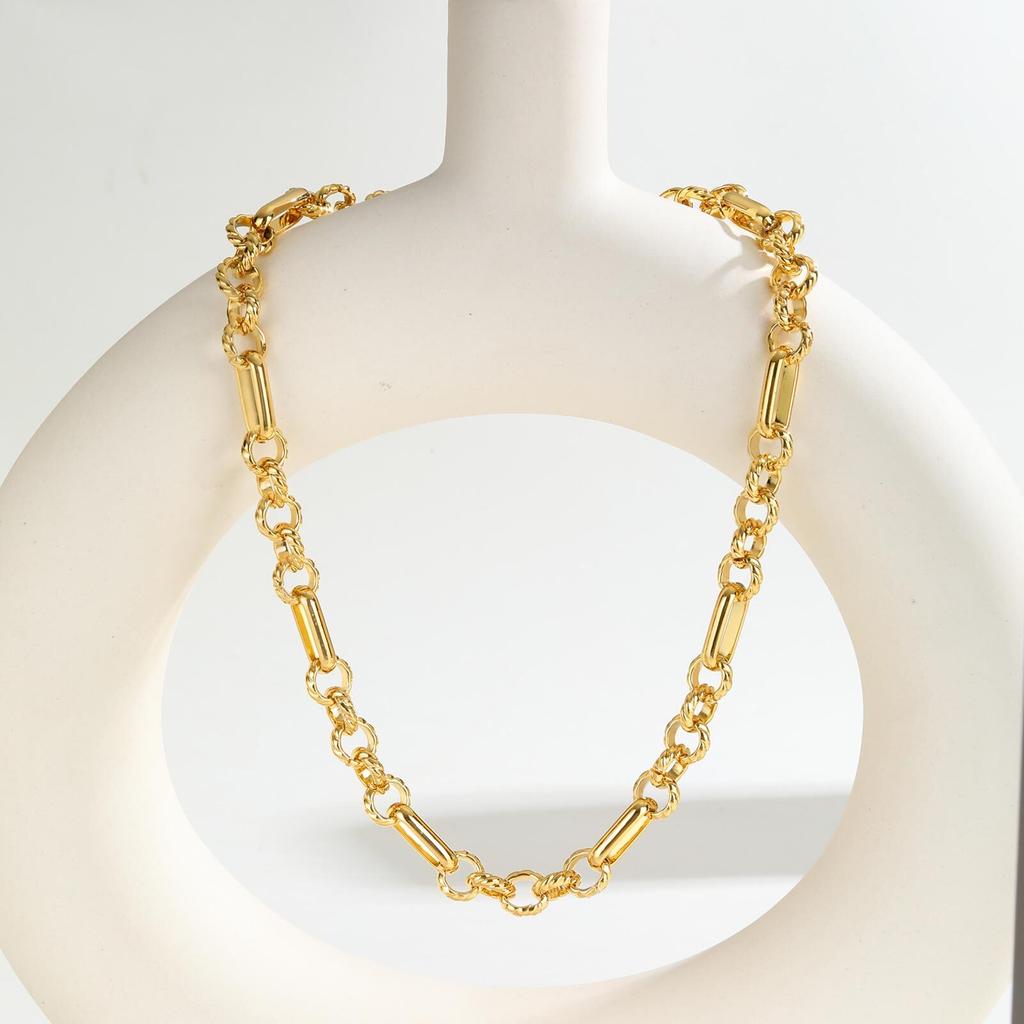 Waterproof Chunky Chain Bracelet for Women,18k Real Gold Plated Paperlicp Link With Circle Cable Chain Wriistband