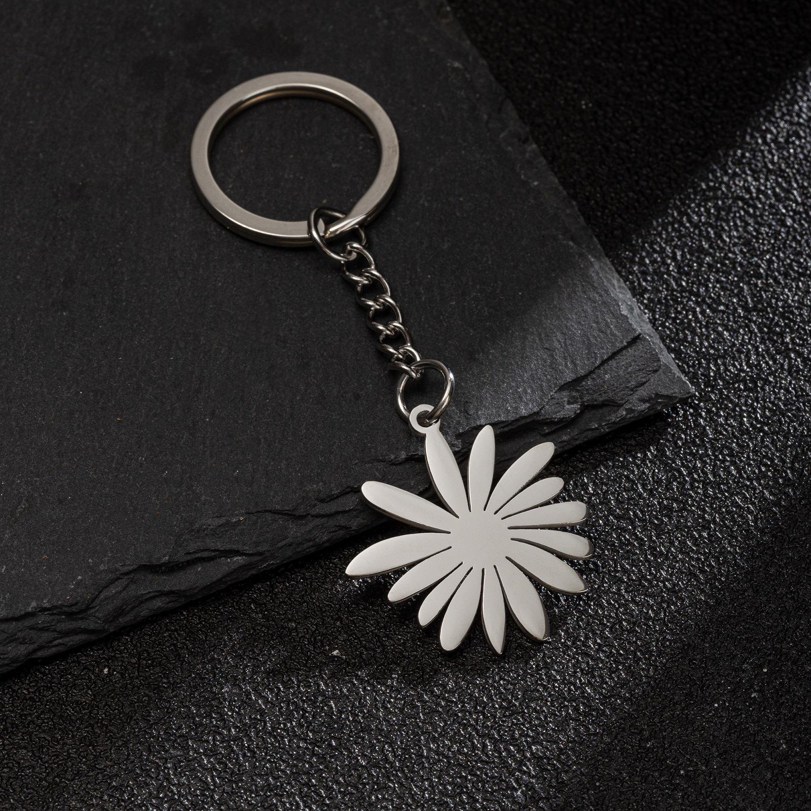 Stainless Steel Keychain with Fresh Leaf & Dandelion Pendant