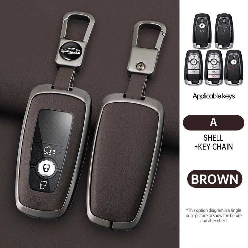 Zinc Alloy Leather Car Key Case For Ford Fusion Edge Mustang Explorer Expedition Mustang Ecosport Ranger F150 F250 350 Key Case