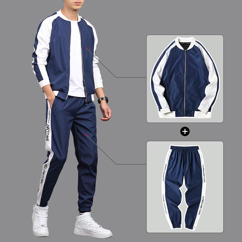 

Костюм-толстовка большого размера, весенне-осенний мужской комплект из 2 предметов, модный повседневный комплект с длинными рукавами