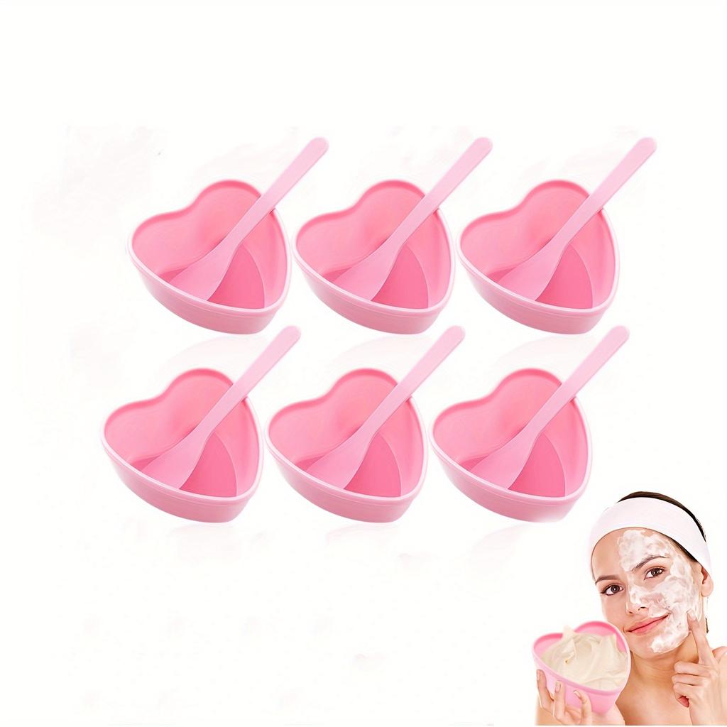 Set da 6 ciotole per mescolare maschere viso a forma di cuore rosa con spatola, strumento in plastica per la cura della pelle fai-da-te, adatto per la famiglia e il salone