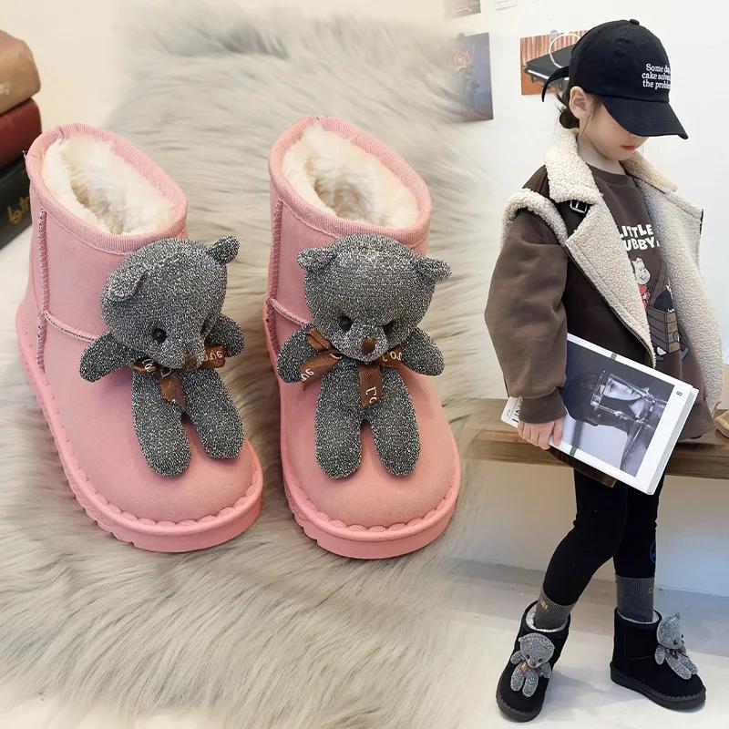

Children Shoes Fashion New Thick Soled Snow Boots Winter Cotton Inserts Cartoon Bear Boots Anti Slip Girl Sneakers Botas Bebies 25insole15.5cm розовый