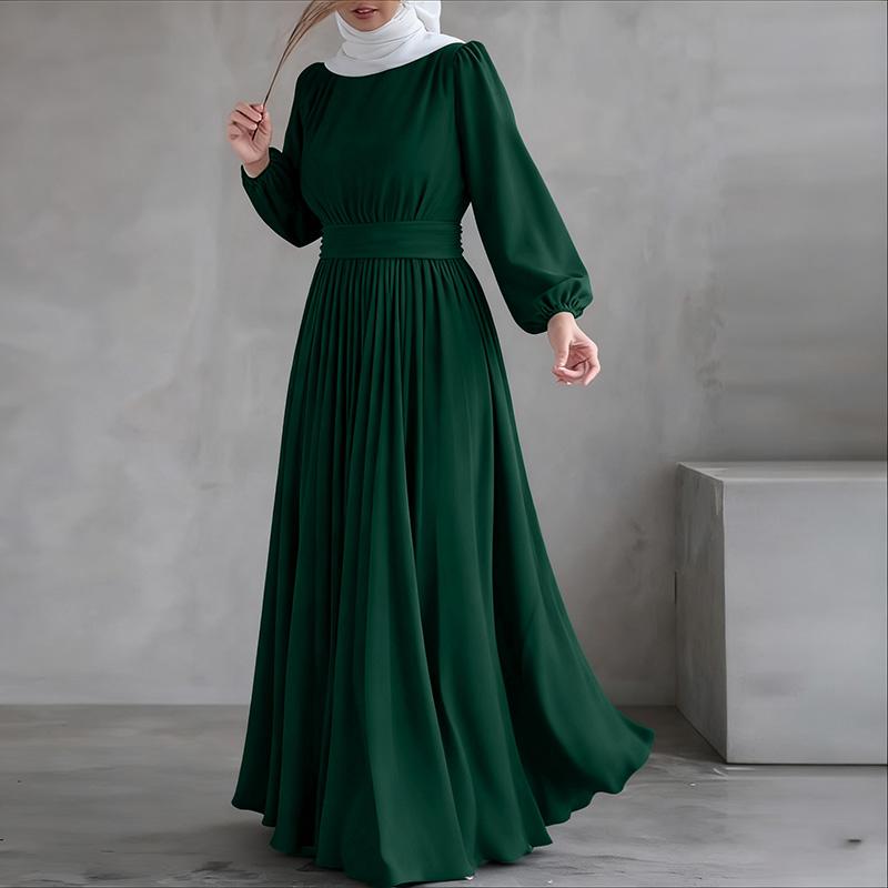 

ZANZEA Жіноча повсякденна сукня з круглим вирізом, довгим рукавом, вільного крою, мусульманська довга сукня 3XL темно-зелений колір
