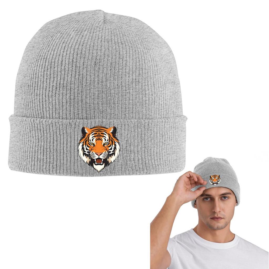 Tiger Head Pattern Warm Knitted Cap Hip Hop Bonnet Hat Autumn Winter Outdoor Beanies Hats for Unisex Women Adult