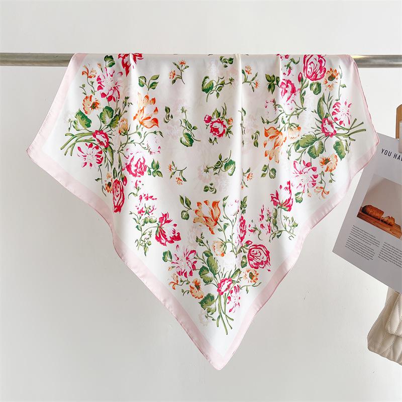 Colorful Printed Silk Scarf Square Scarf High-end Sense Versatile Shawl Sunscreen Neck Small Square Scarf Headscarf Women's Scarf