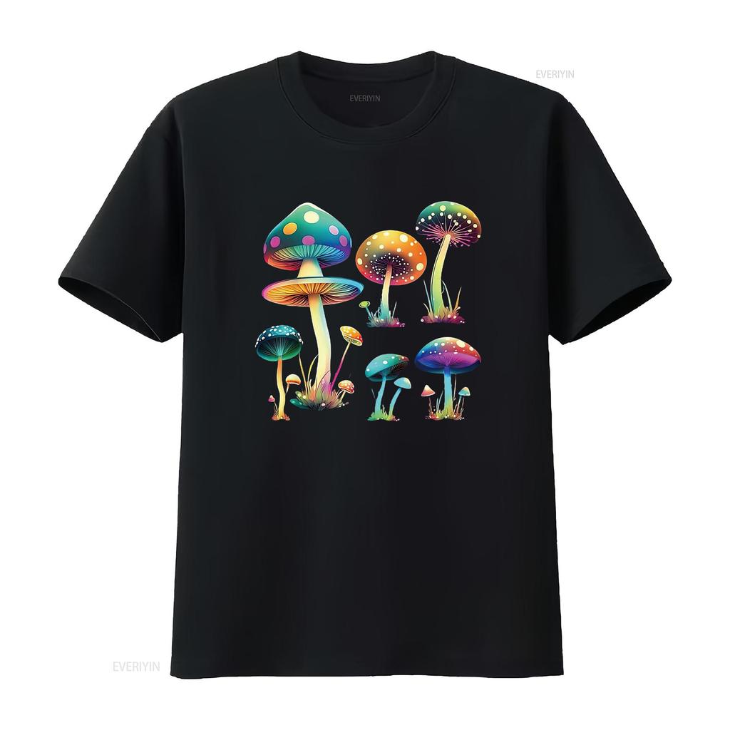 Mushroom Cute Cottagecore Aesthetic Hippie Womens T Shirt Black Vintage Washed Unisex Versatile Breathable Streetwear Fashion